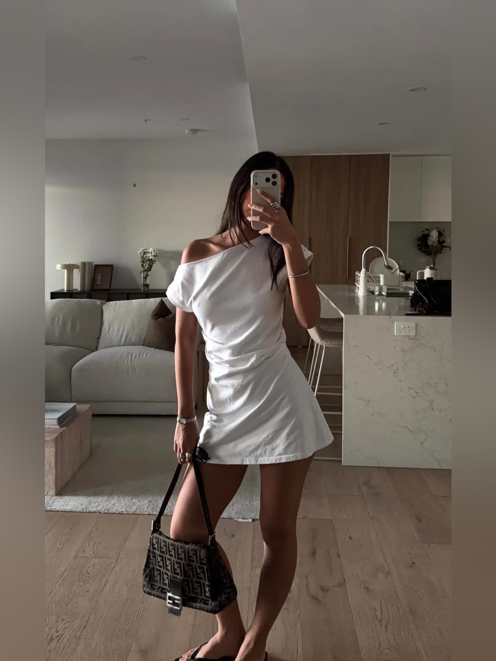 Charcoal ADELAIDE MINI DRESS (WHITE)